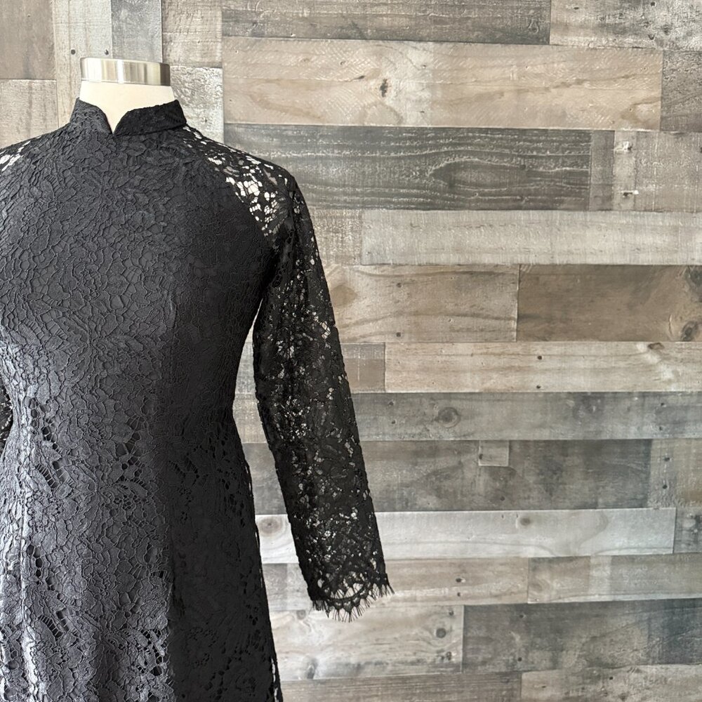 High neck black lace maxi dress large dark romance Victorian whimsigoth grunge - Picture 3 of 10